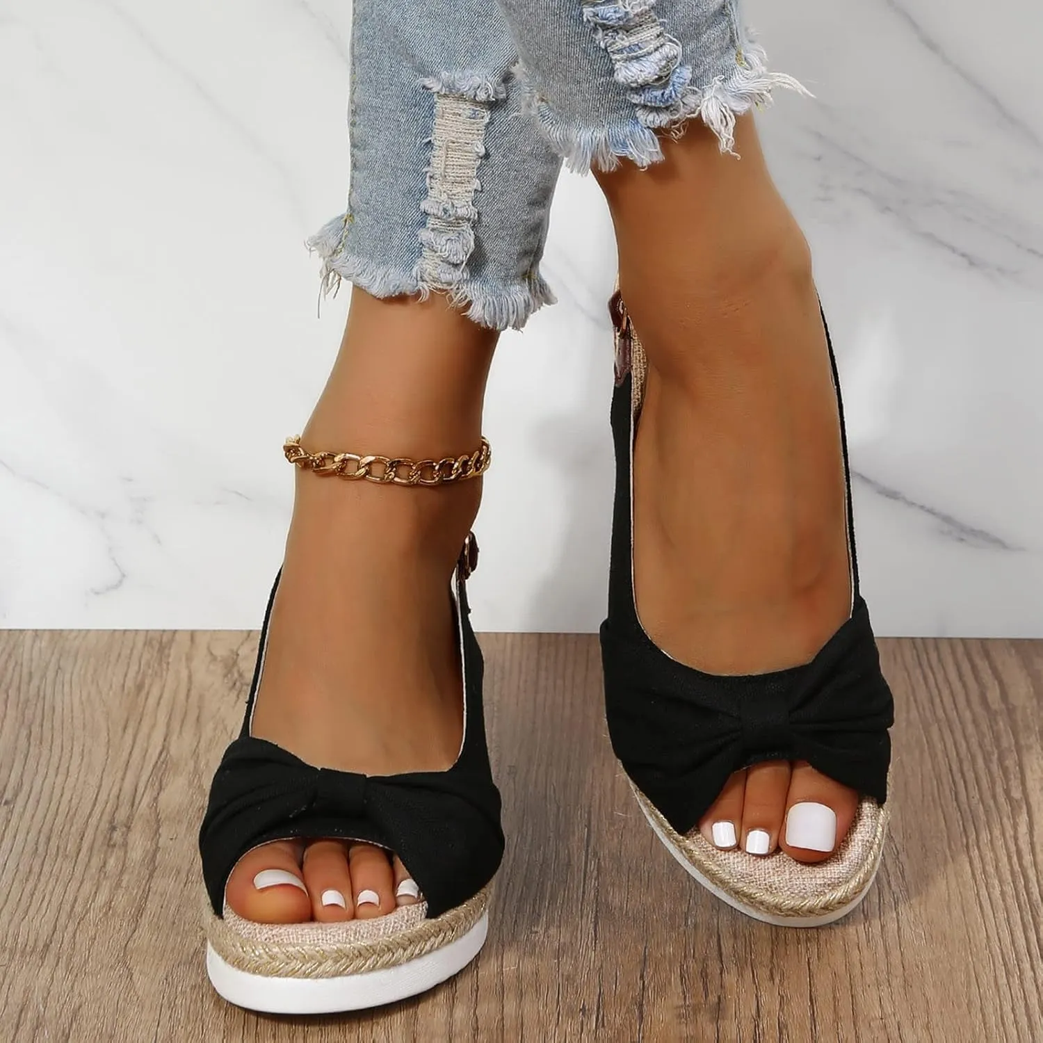 Platform Sandals Women Wedge Braided Platform Adjustable Ankle Band Breathable Beach Shoes Slip-Resistant Tread 2025 Spring and Summer Vacation