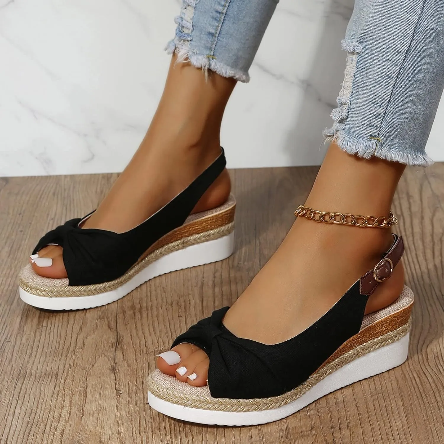 Platform Sandals Women Wedge Braided Platform Adjustable Ankle Band Breathable Beach Shoes Slip-Resistant Tread 2025 Spring and Summer Vacation