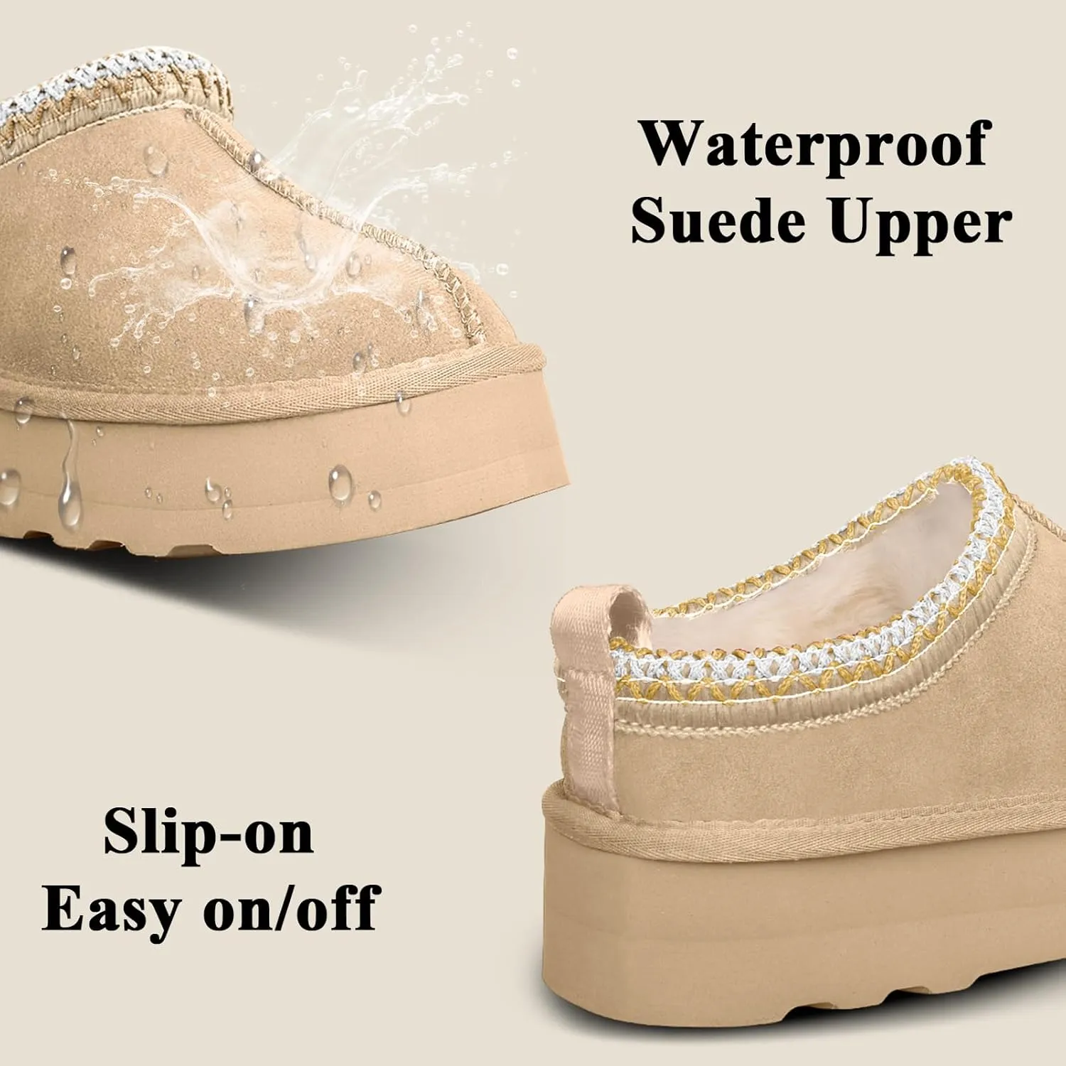 Platform Slippers for Women - Fleece Lined, Anti-Slip Snow Boots