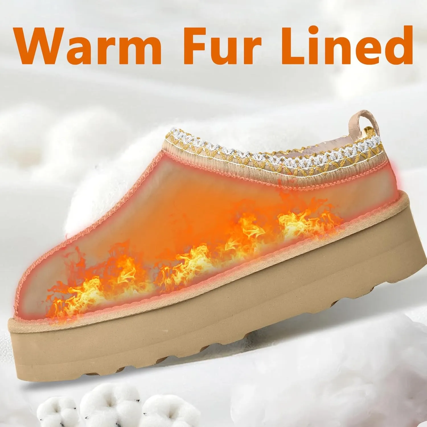 Platform Slippers for Women - Fleece Lined, Anti-Slip Snow Boots