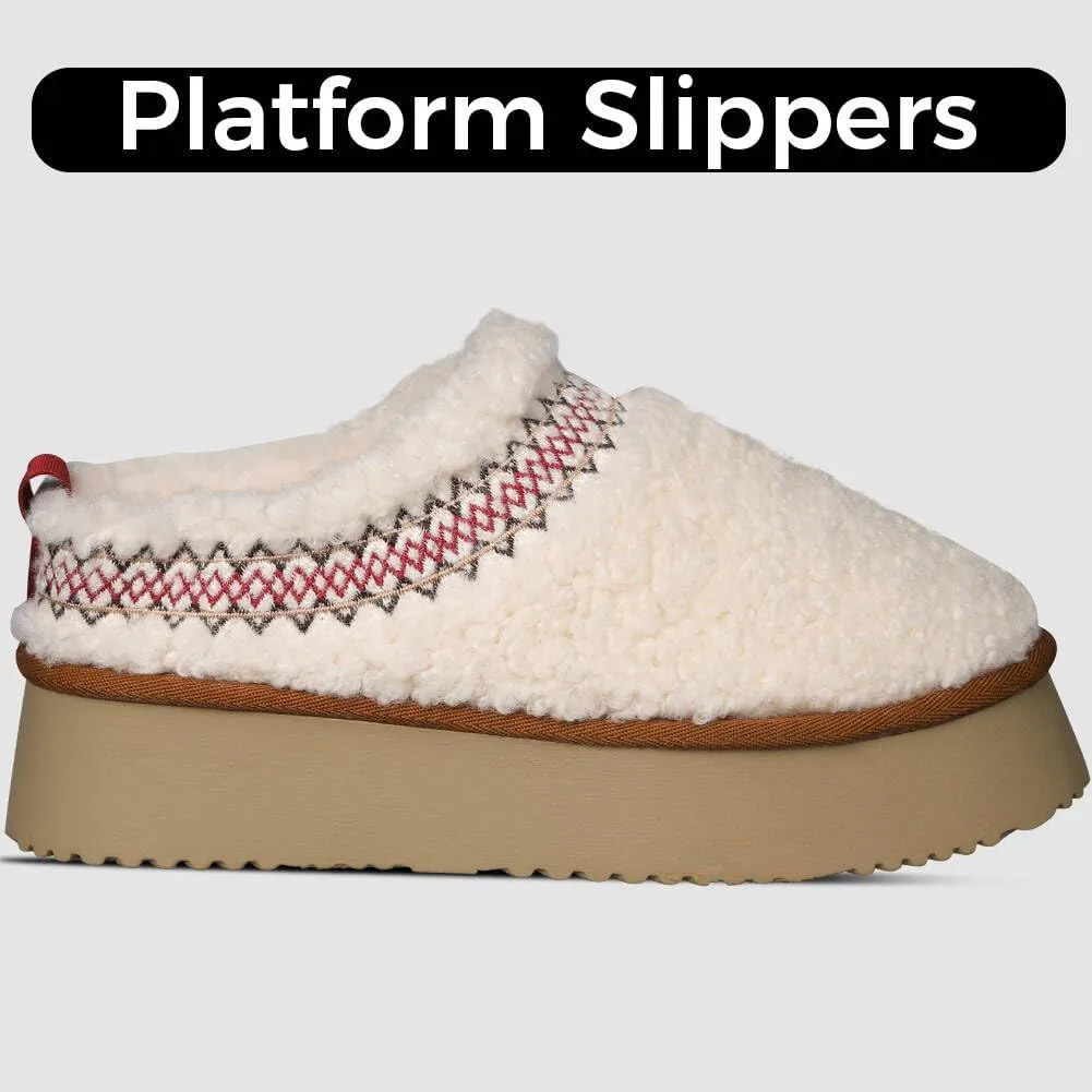 Platform Slippers for Women Mini Snow Boots Short Ankle Cozy Fleece Lined Thick Sole Womens Fluffy House Slippers for Indoor & Outdoor