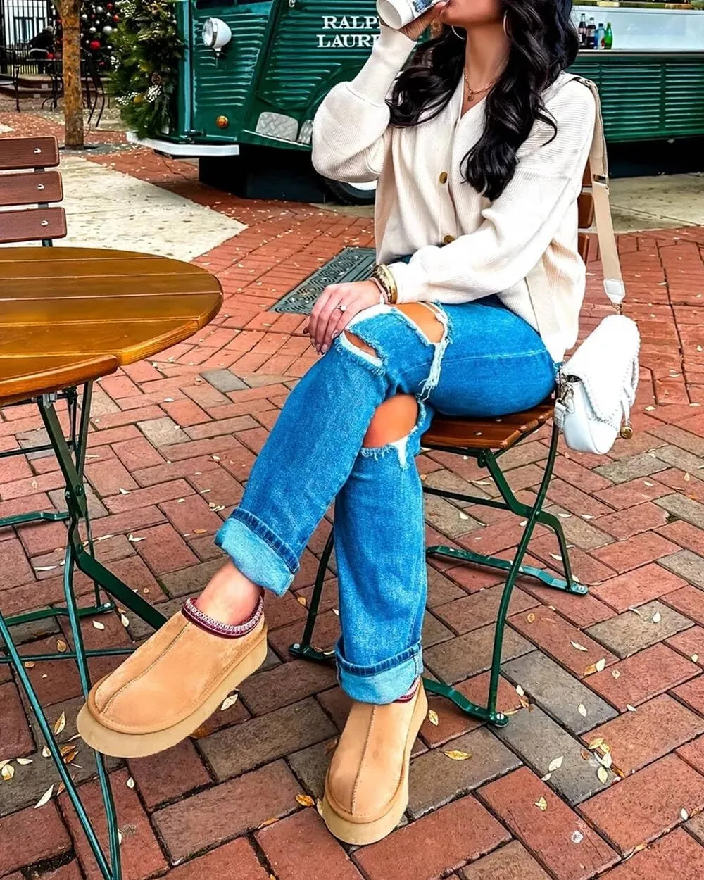 Platform Slippers Mini Boots for Women Fleece Lined Snow Boots Anti-Slip Snow Platform Slippers for Women Winter Outdoor