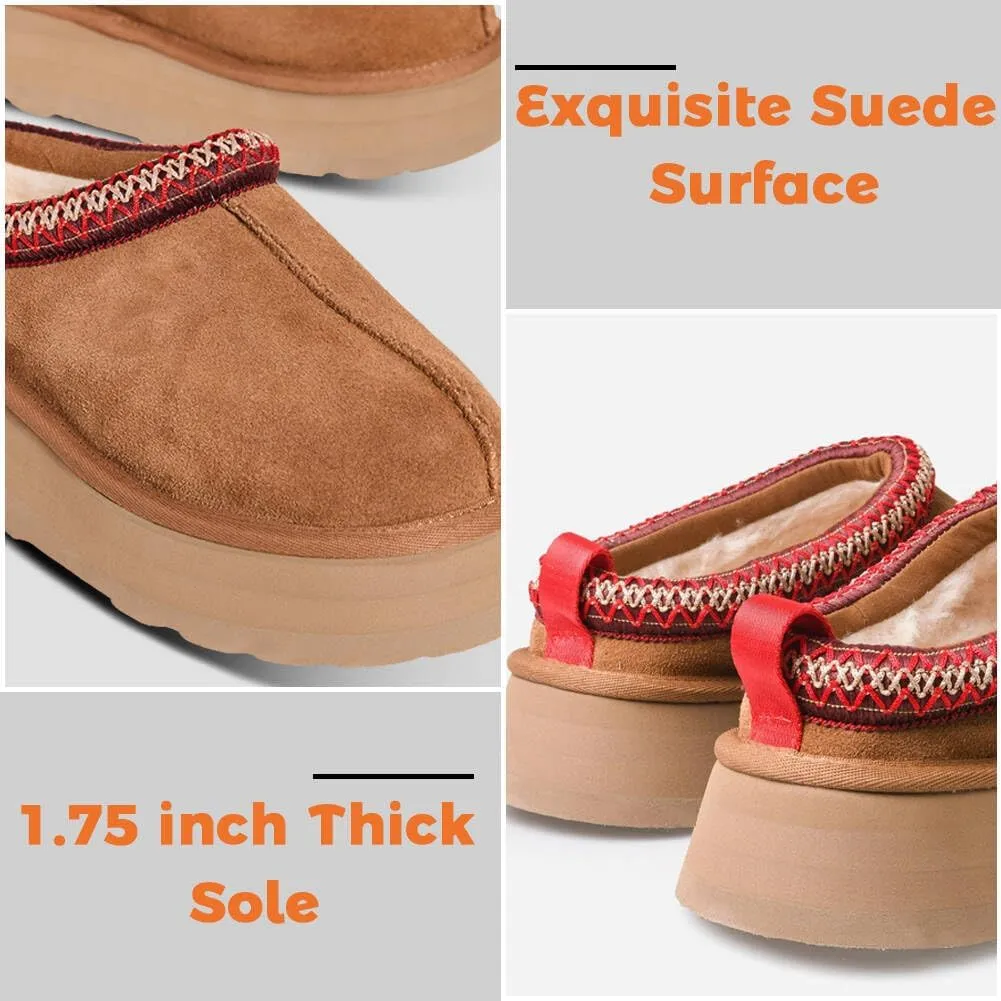 Platform Slippers Mini Boots for Women Fleece Lined Snow Boots Anti-Slip Snow Platform Slippers for Women Winter Outdoor