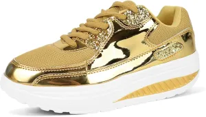 Platform Sneakers for Women Walking Shoes Comfortable All Day Standing Wedge Rocker Bottom 2 inch Thick Air Cushion