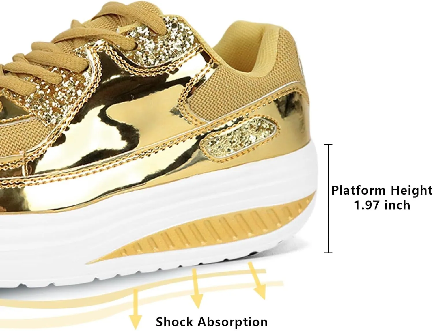Platform Sneakers for Women Walking Shoes Comfortable All Day Standing Wedge Rocker Bottom 2 inch Thick Air Cushion