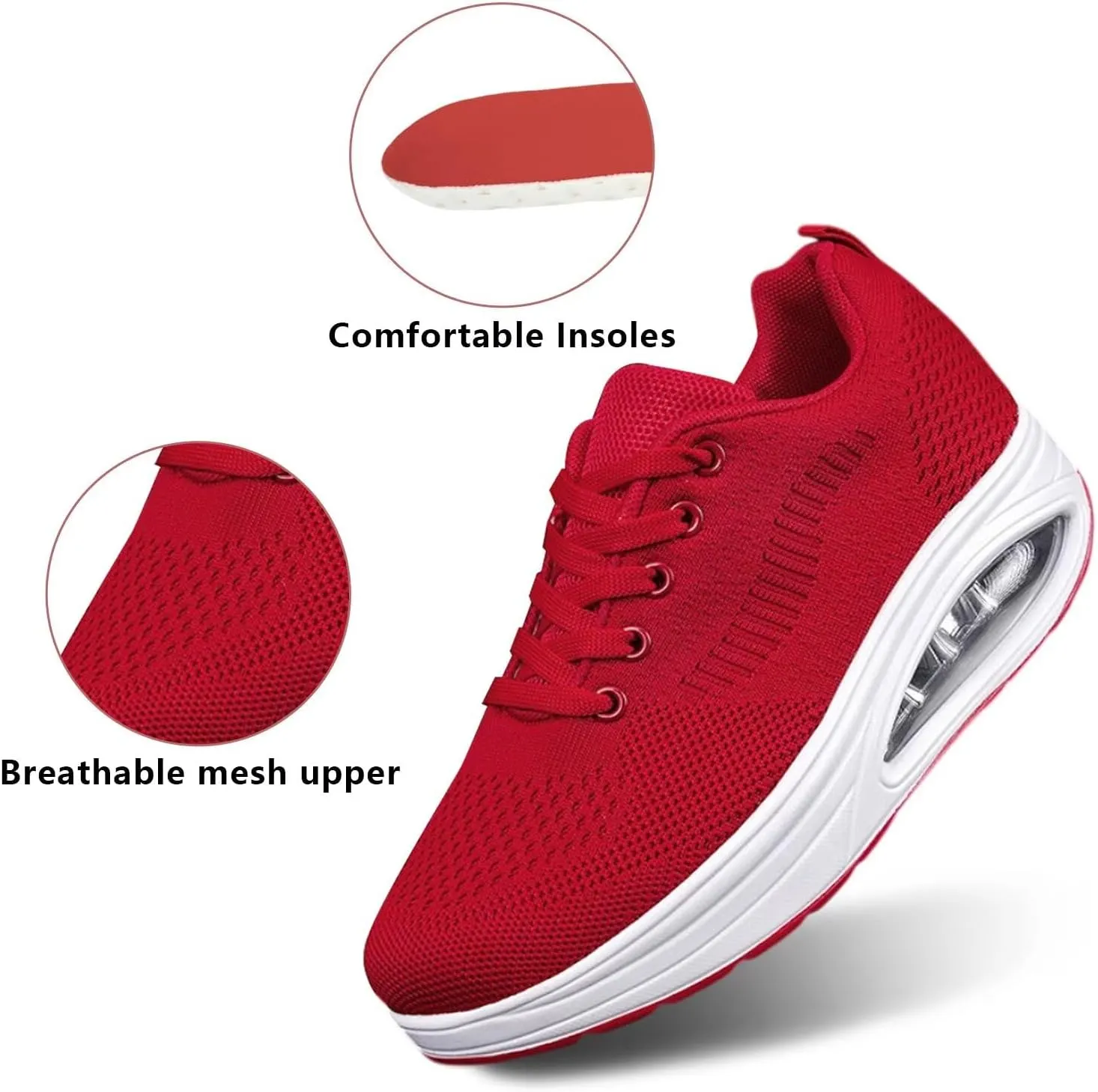 Platform Sneakers for Women Walking Shoes Comfortable All Day Standing Wedge Rocker Bottom 2 inch Thick Air Cushion