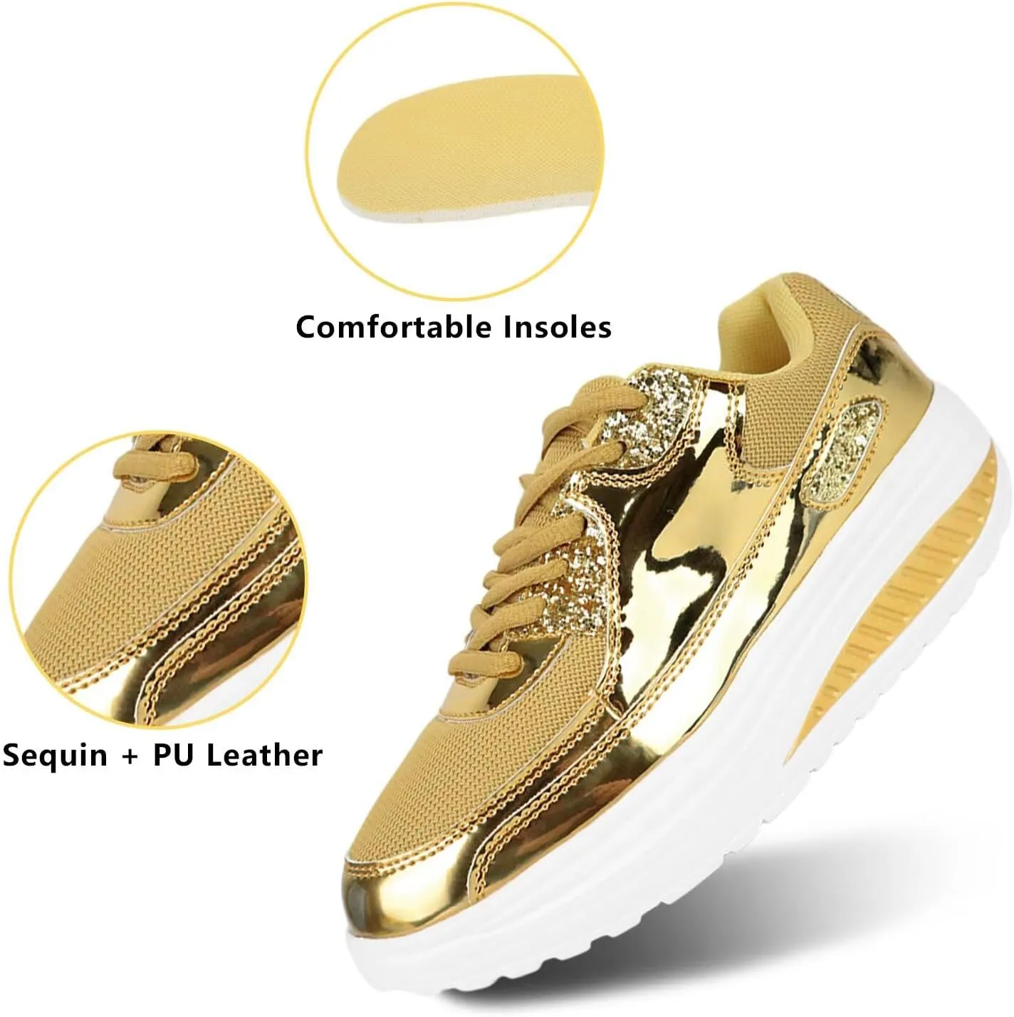 Platform Sneakers for Women Walking Shoes Comfortable All Day Standing Wedge Rocker Bottom 2 inch Thick Air Cushion