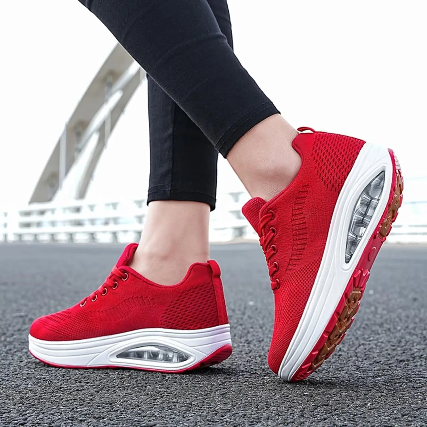 Platform Sneakers for Women Walking Shoes Comfortable All Day Standing Wedge Rocker Bottom 2 inch Thick Air Cushion