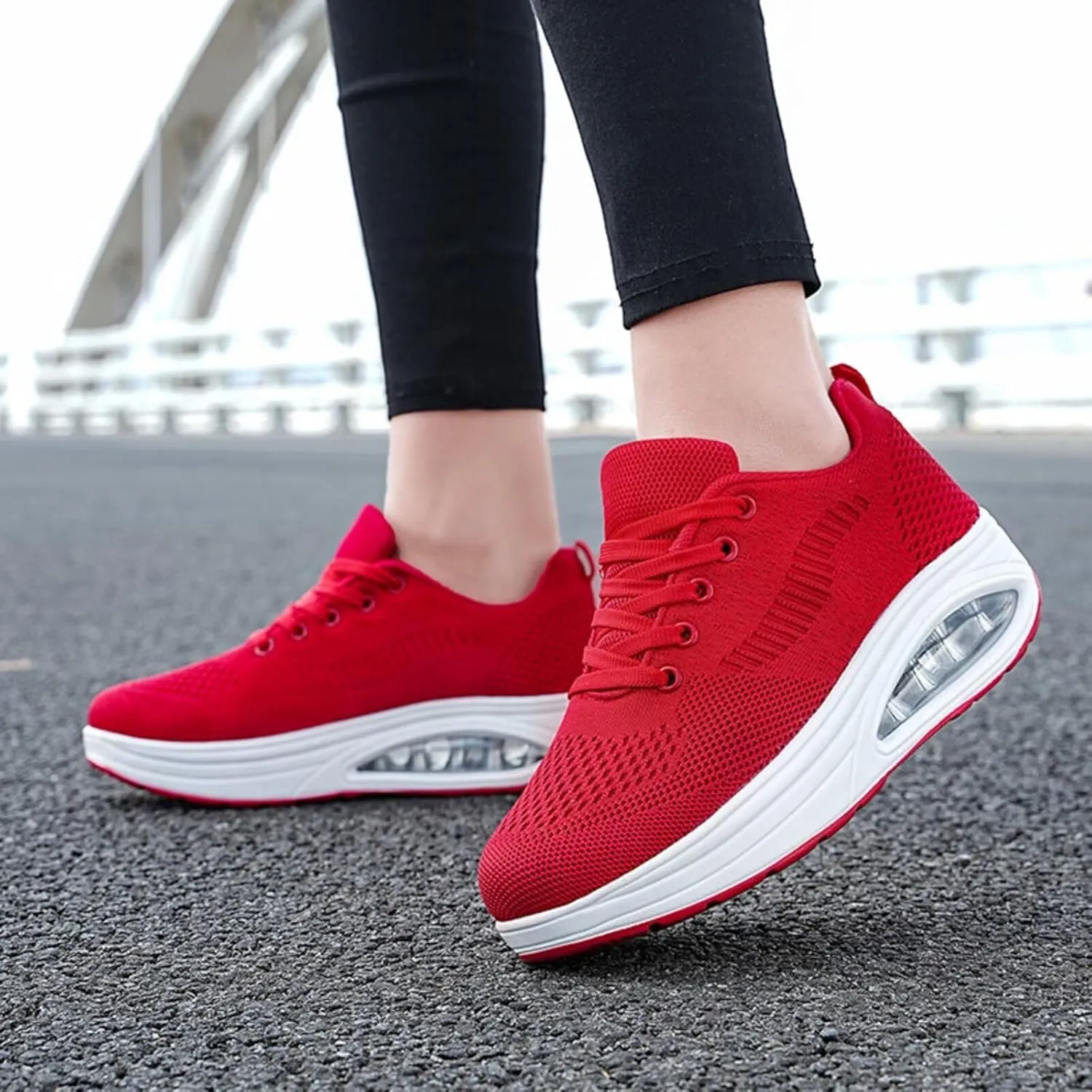 Platform Sneakers for Women Walking Shoes Comfortable All Day Standing Wedge Rocker Bottom 2 inch Thick Air Cushion