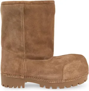 Platform Snow Boots for Women Suede Classic Fur Hippy Mid Calf Winter Boots Slip On High Boots Comfortable Chunky Trending Shoes Biege