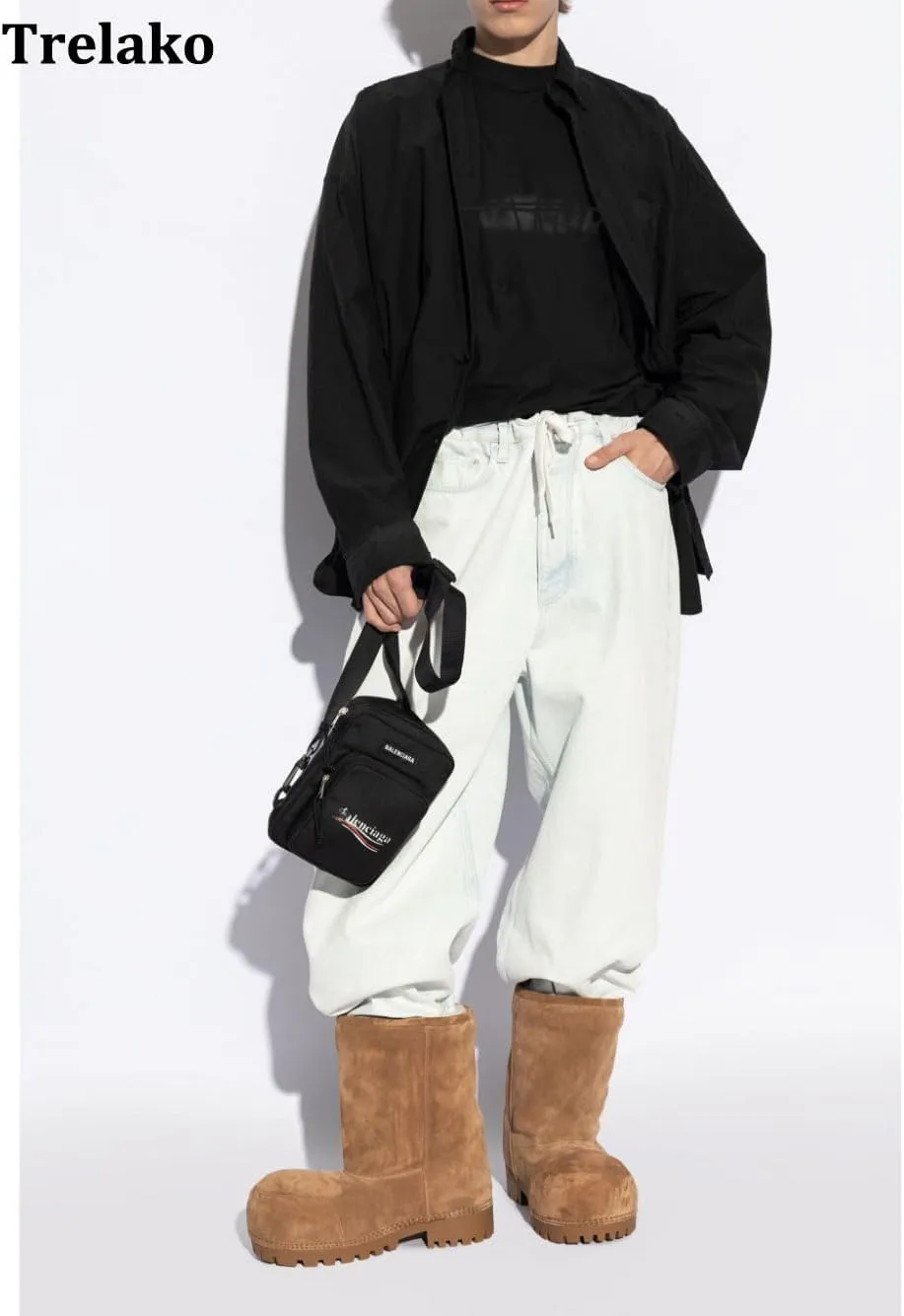 Platform Snow Boots for Women Suede Classic Fur Hippy Mid Calf Winter Boots Slip On High Boots Comfortable Chunky Trending Shoes Biege