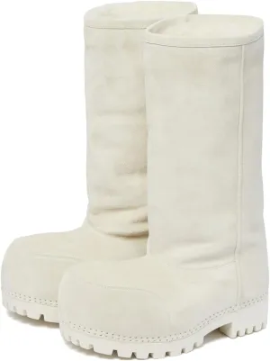 Platform Snow Boots for Women Suede Classic Fur Hippy Mid Calf Winter Boots Slip On High Boots Comfortable Chunky Trending Shoes Biege