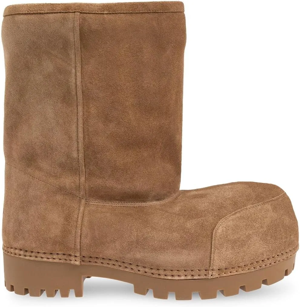 Platform Snow Boots for Women Suede Classic Fur Hippy Mid Calf Winter Boots Slip On High Boots Comfortable Chunky Trending Shoes Biege