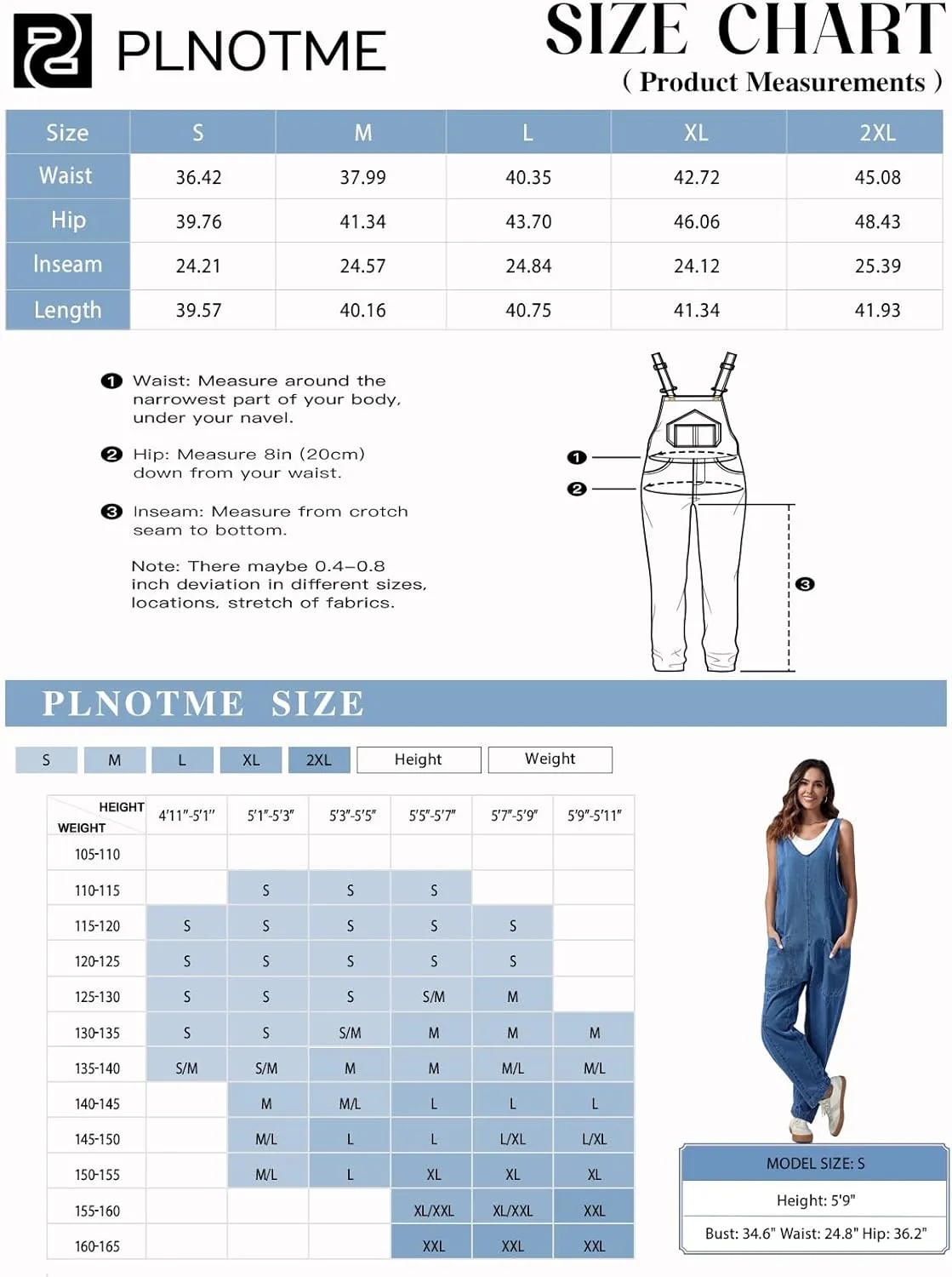 PLNOTME Women's Denim Overall Jumpsuits Sleeveless V Neck Adjustable Straps Jeans Long Pants Rompers