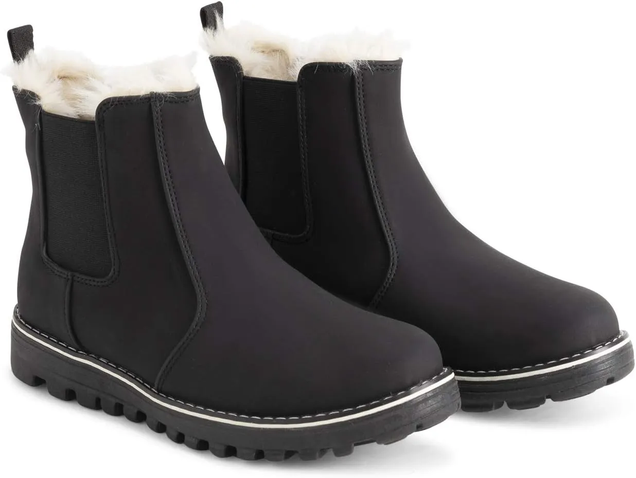 Polar Womens Memory Foam Chelsea Nubuck Boot Waterproof Rubber Welted Stitch Outsole Faux Fur Lined
