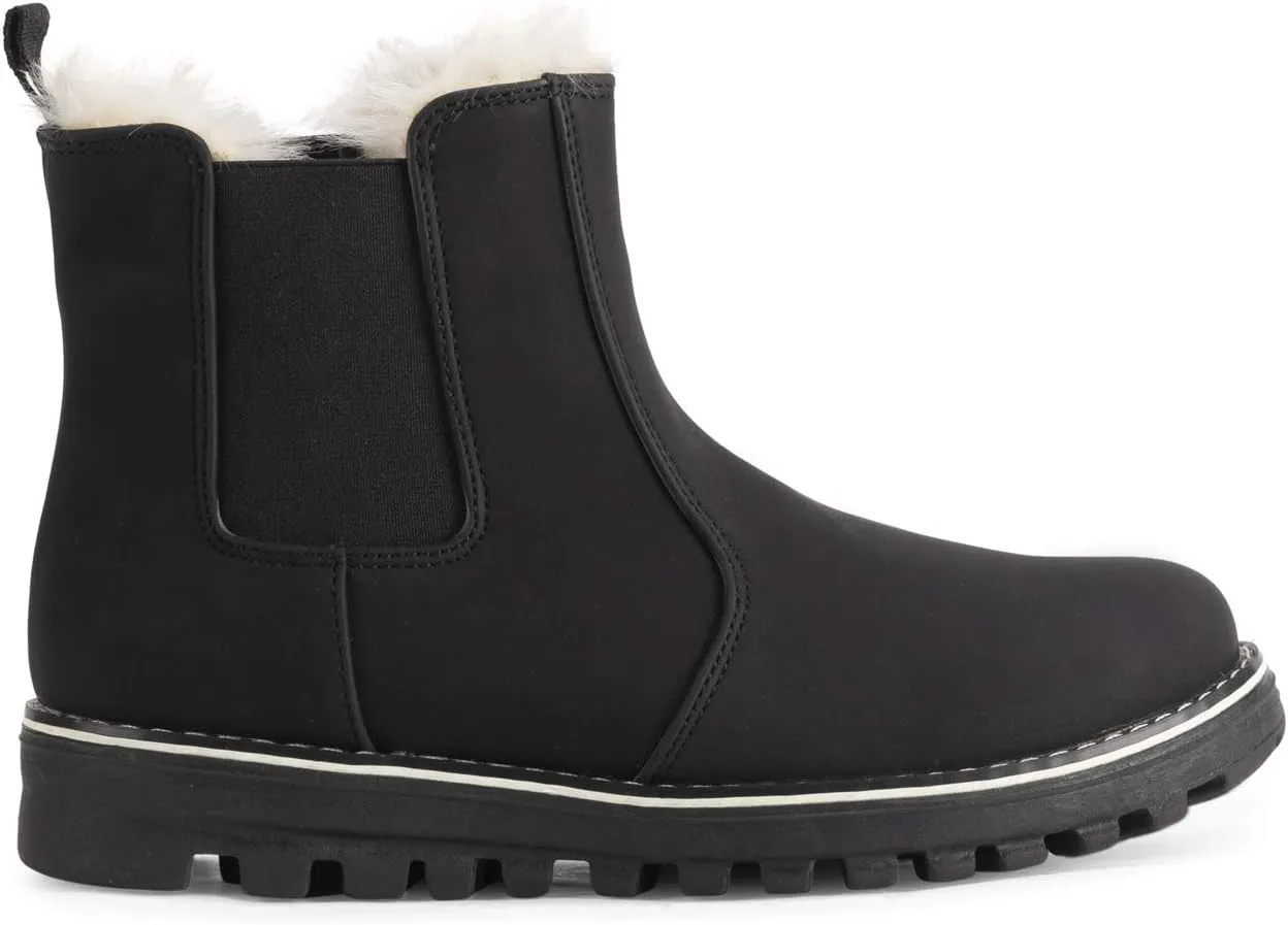 Polar Womens Memory Foam Chelsea Nubuck Boot Waterproof Rubber Welted Stitch Outsole Faux Fur Lined