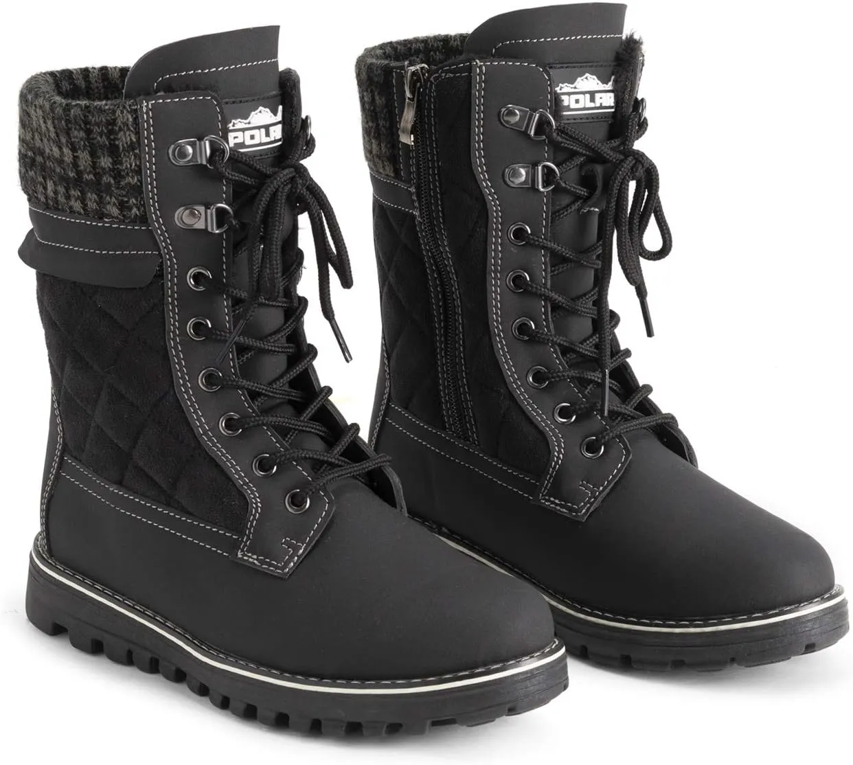 POLAR Womens Memory Foam Outside Pocket Inside Zip Thermal Waterproof Deep Tread Rubber Sole Snow Boots