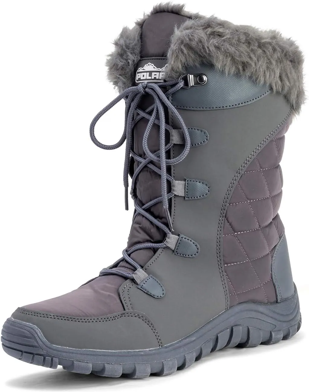 POLAR Womens Quilted Faux Fur Cuff Winter Duck Rubber Sole Durable Snow Rain Outdoor Boots