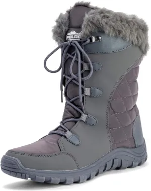 POLAR Womens Quilted Faux Fur Cuff Winter Duck Rubber Sole Durable Snow Rain Outdoor Boots