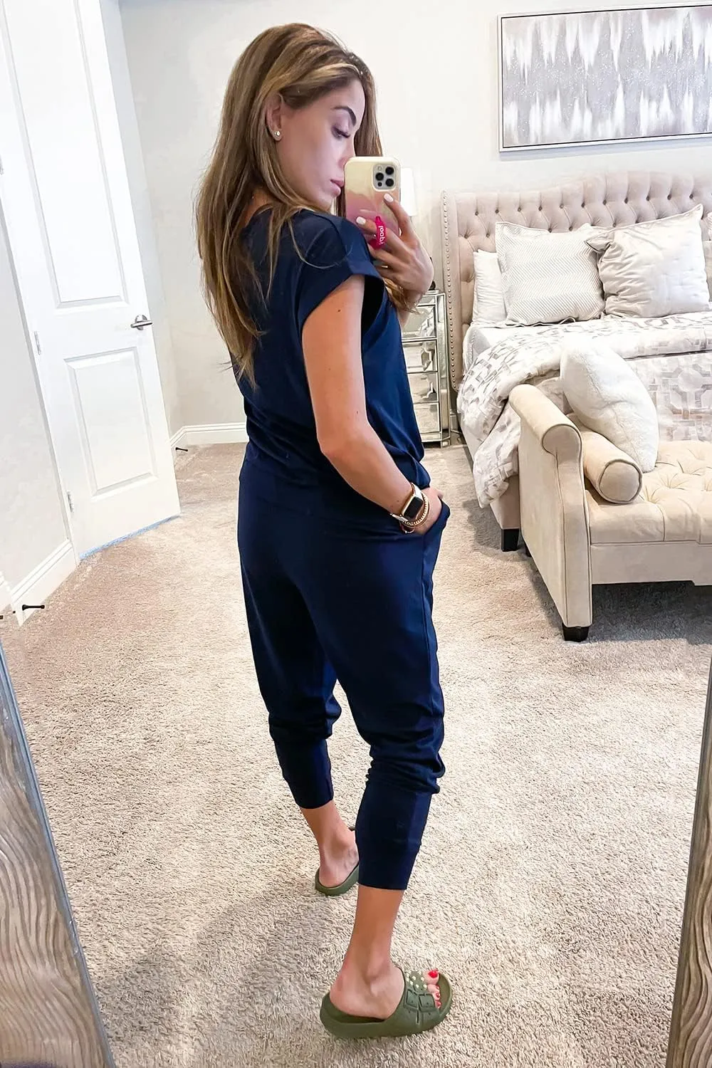 PRETTYGARDEN Women's Two Piece Tracksuit Casual Summer V Neck Short Sleeve Tops Drawstring Jogger Pants Lounge Outfit Sets