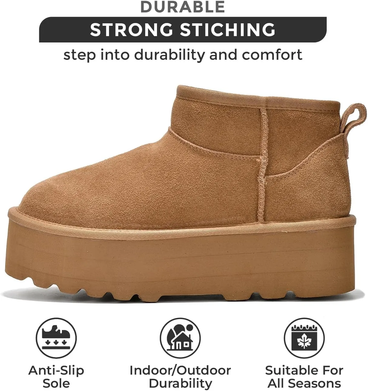 Project Cloud 100% Genuine Suede Leather Ankle Boots for Women - Fur Boots Memory Foam Insole Womens Boots - Anti-Slip Mini Platform Boots - Lightweight Winter Boots for Women - Snow Boots (Huggy)