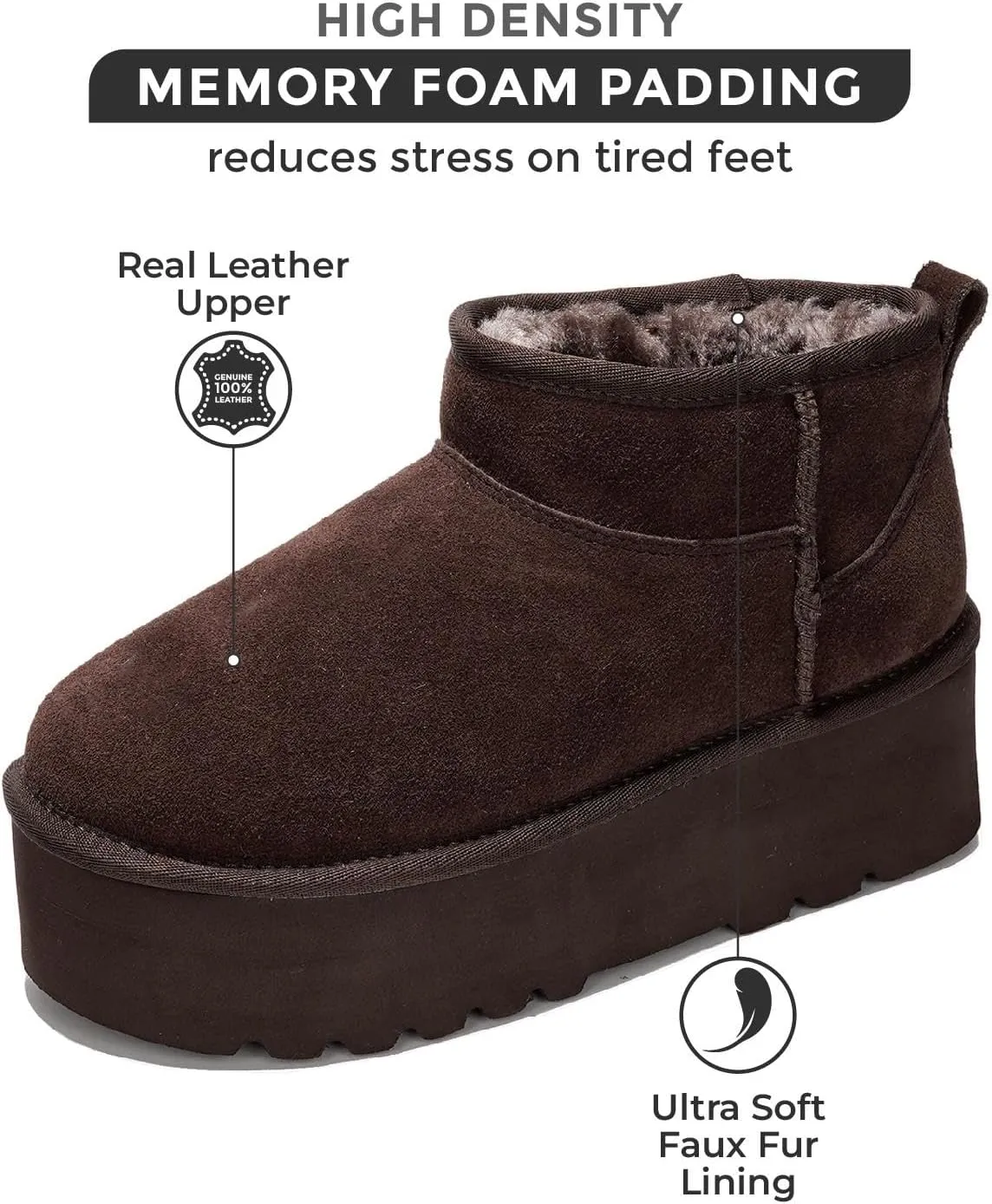 Project Cloud 100% Genuine Suede Leather Ankle Boots for Women - Fur Boots Memory Foam Insole Womens Boots - Anti-Slip Mini Platform Boots - Lightweight Winter Boots for Women - Snow Boots (Huggy)