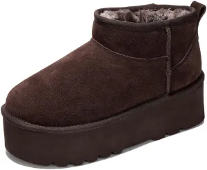 Project Cloud 100% Genuine Suede Leather Ankle Boots for Women - Fur Boots Memory Foam Insole Womens Boots - Anti-Slip Mini Platform Boots - Lightweight Winter Boots for Women - Snow Boots (Huggy)