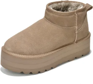 Project Cloud 100% Genuine Suede Leather Ankle Boots for Women - Fur Boots Memory Foam Insole Womens Boots - Anti-Slip Mini Platform Boots - Lightweight Winter Boots for Women - Snow Boots (Huggy)