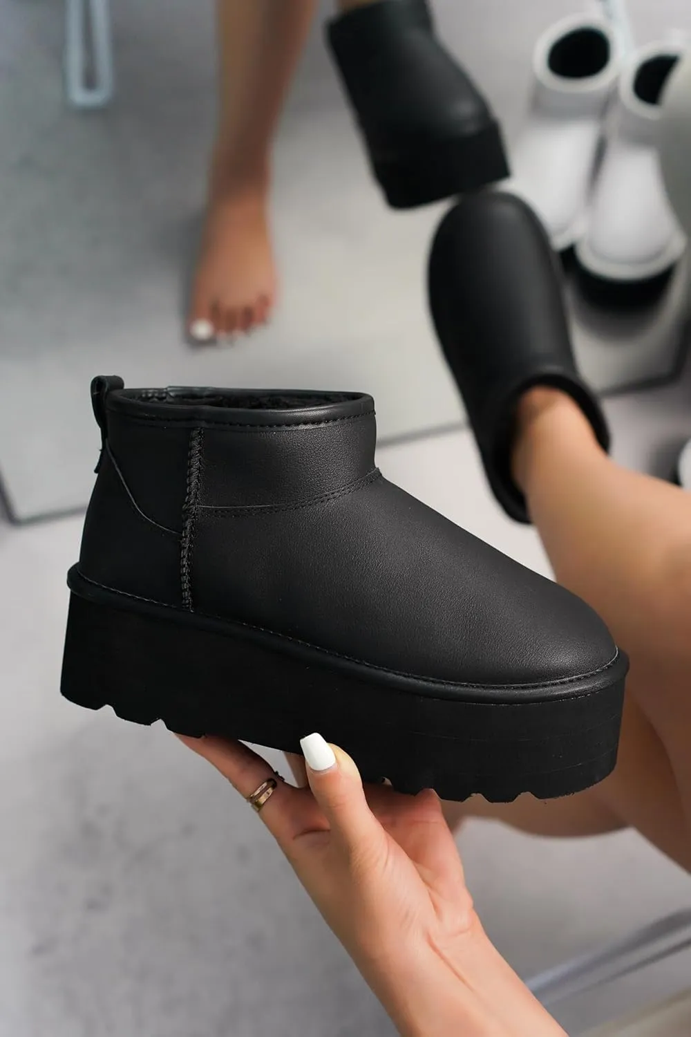 Project Cloud 100% Genuine Suede Leather Ankle Boots for Women - Fur Boots Memory Foam Insole Womens Boots - Anti-Slip Mini Platform Boots - Lightweight Winter Boots for Women - Snow Boots (Huggy)
