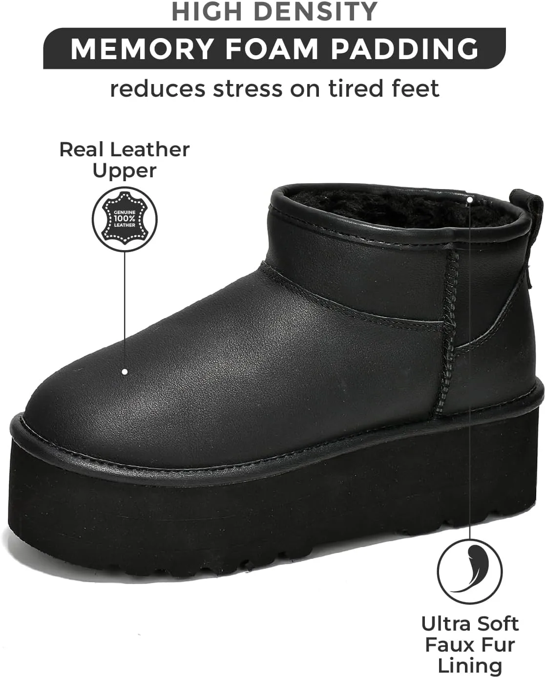 Project Cloud 100% Genuine Suede Leather Ankle Boots for Women - Fur Boots Memory Foam Insole Womens Boots - Anti-Slip Mini Platform Boots - Lightweight Winter Boots for Women - Snow Boots (Huggy)