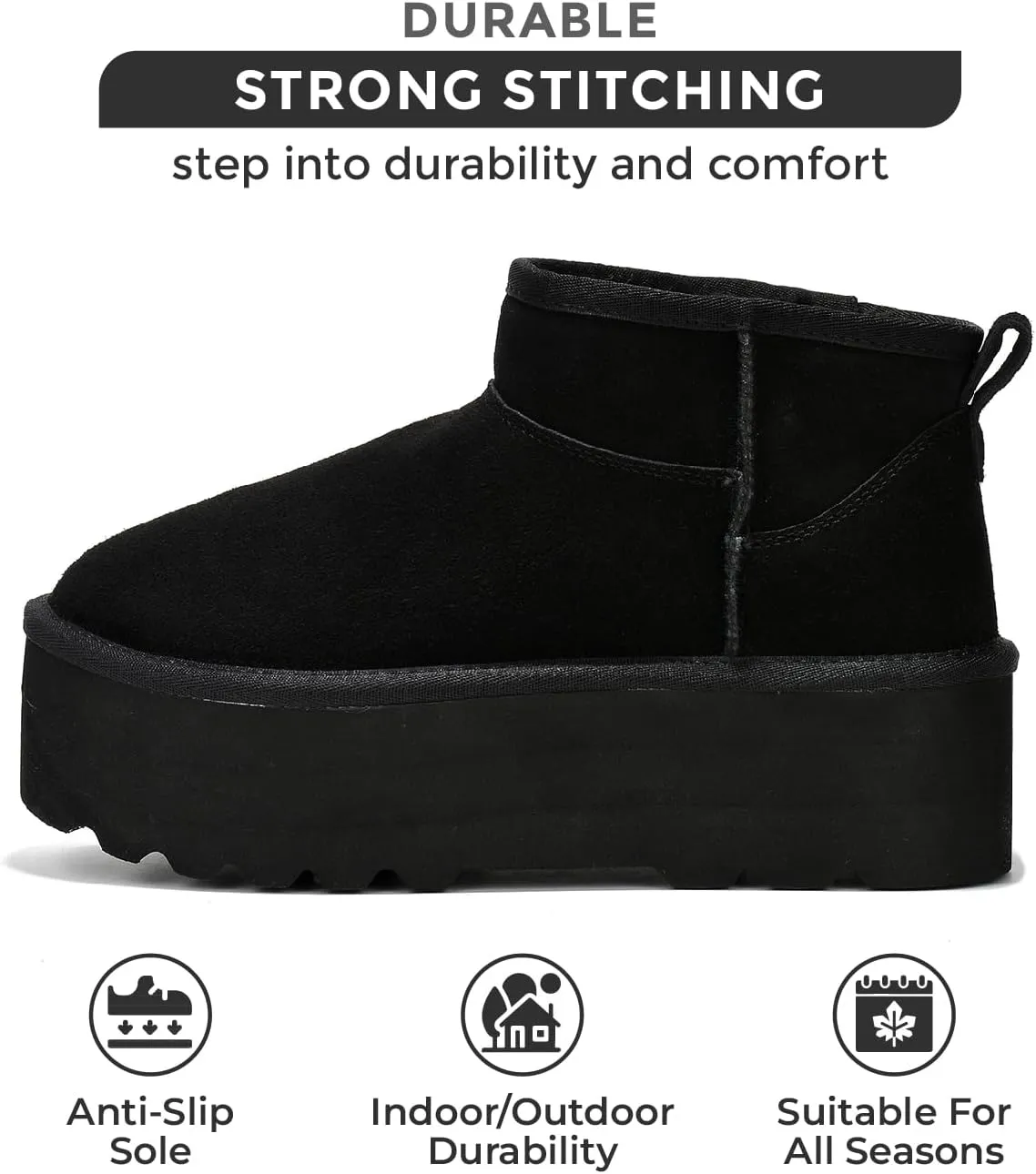 Project Cloud 100% Genuine Suede Leather Ankle Boots for Women - Fur Boots Memory Foam Insole Womens Boots - Anti-Slip Mini Platform Boots - Lightweight Winter Boots for Women - Snow Boots (Huggy)