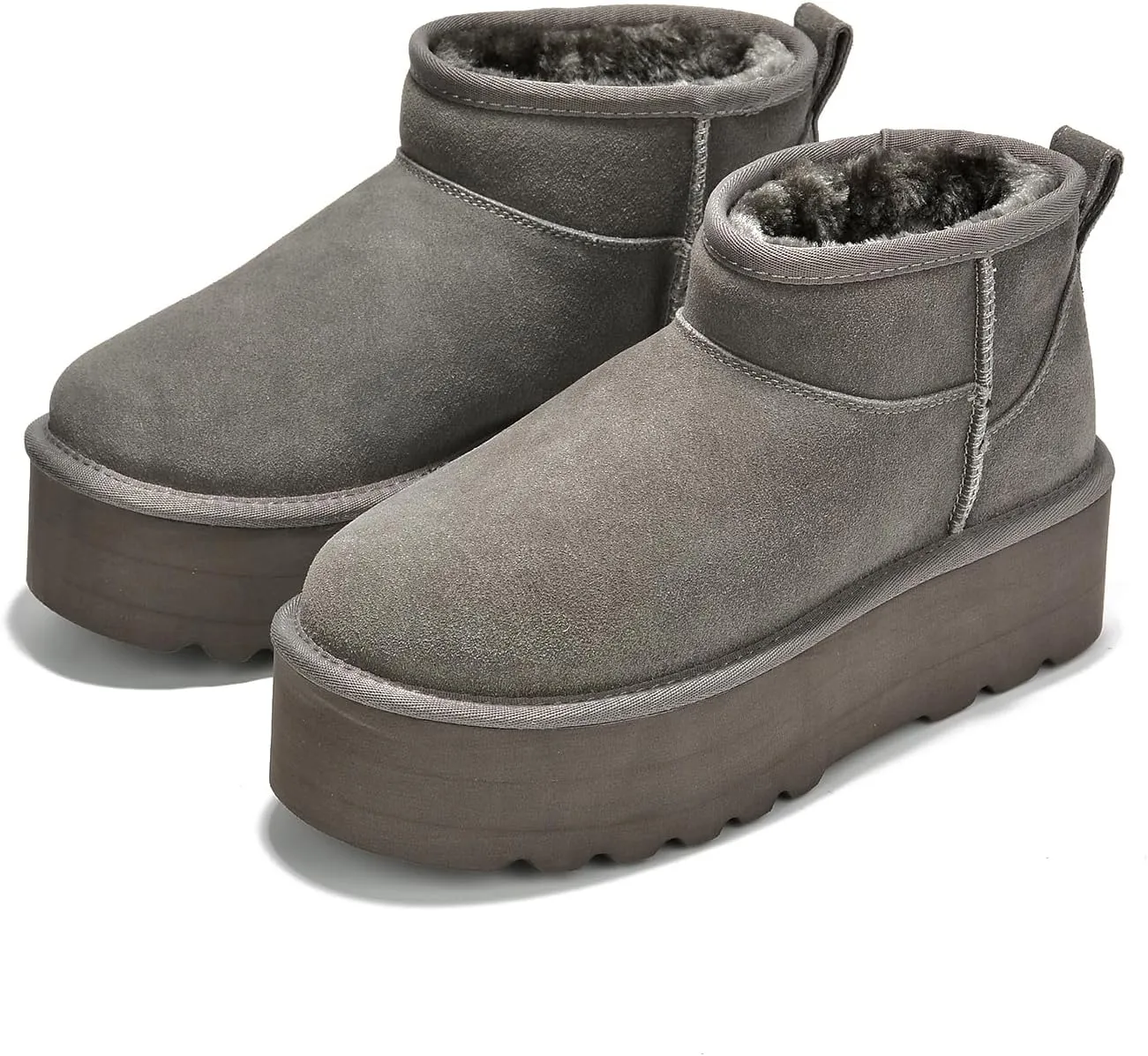 Project Cloud 100% Genuine Suede Leather Ankle Boots for Women - Fur Boots Memory Foam Insole Womens Boots - Anti-Slip Mini Platform Boots - Lightweight Winter Boots for Women - Snow Boots (Huggy)