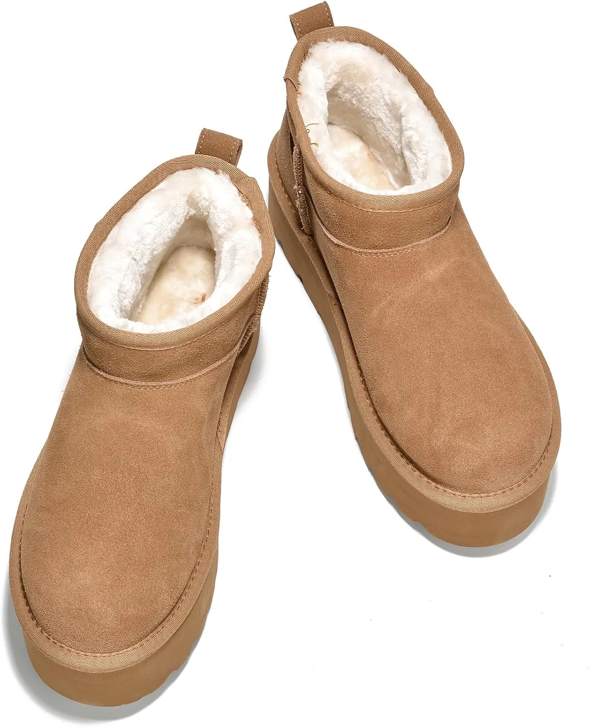 Project Cloud 100% Genuine Suede Leather Ankle Boots for Women - Fur Boots Memory Foam Insole Womens Boots - Anti-Slip Mini Platform Boots - Lightweight Winter Boots for Women - Snow Boots (Huggy)