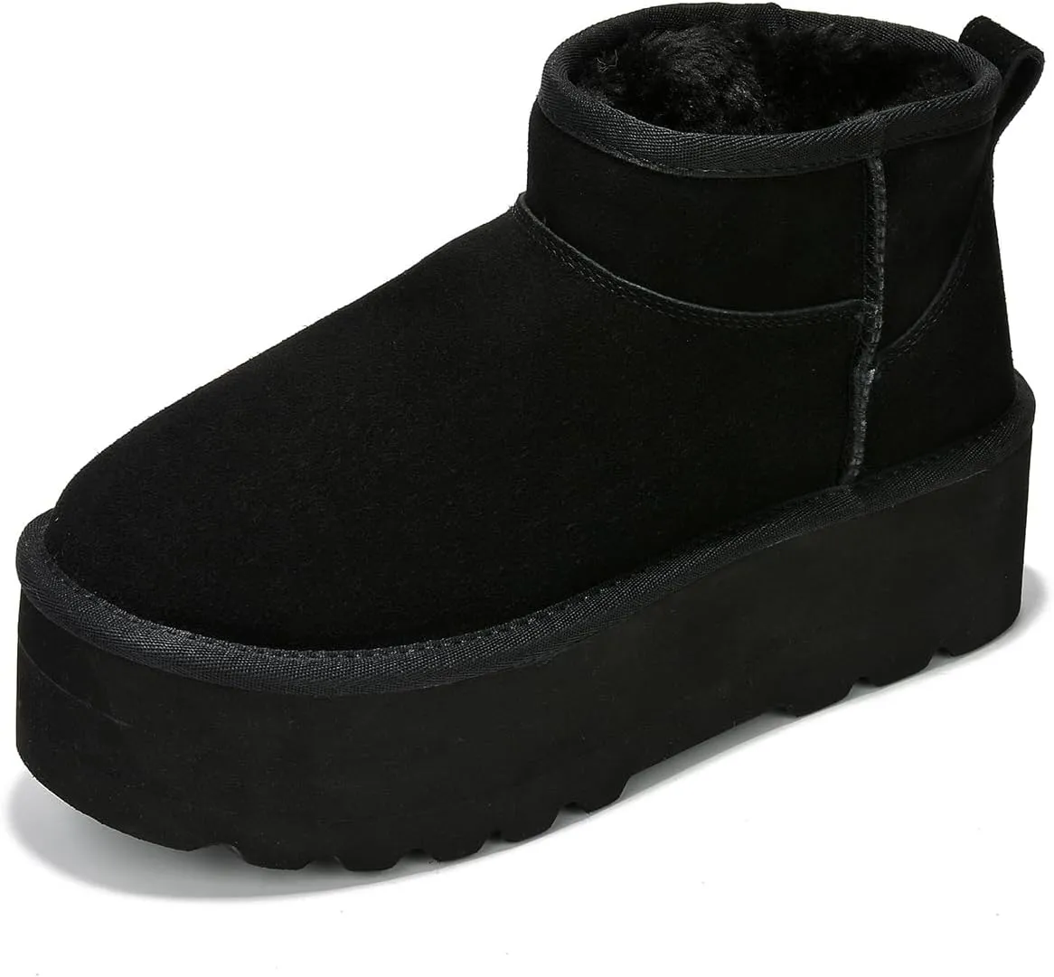 Project Cloud 100% Genuine Suede Leather Ankle Boots for Women - Fur Boots Memory Foam Insole Womens Boots - Anti-Slip Mini Platform Boots - Lightweight Winter Boots for Women - Snow Boots (Huggy)