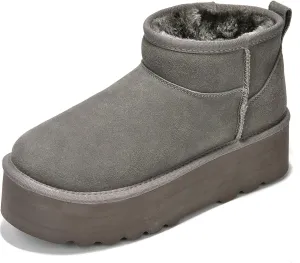 Project Cloud 100% Genuine Suede Leather Ankle Boots for Women - Fur Boots Memory Foam Insole Womens Boots - Anti-Slip Mini Platform Boots - Lightweight Winter Boots for Women - Snow Boots (Huggy)