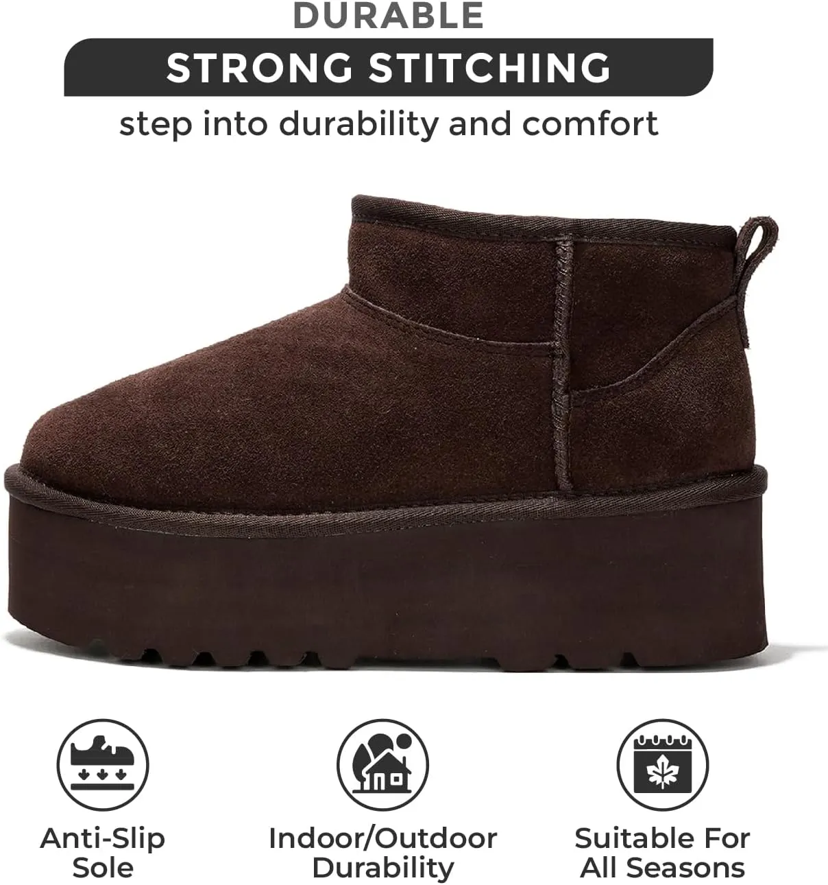 Project Cloud 100% Genuine Suede Leather Ankle Boots for Women - Fur Boots Memory Foam Insole Womens Boots - Anti-Slip Mini Platform Boots - Lightweight Winter Boots for Women - Snow Boots (Huggy)