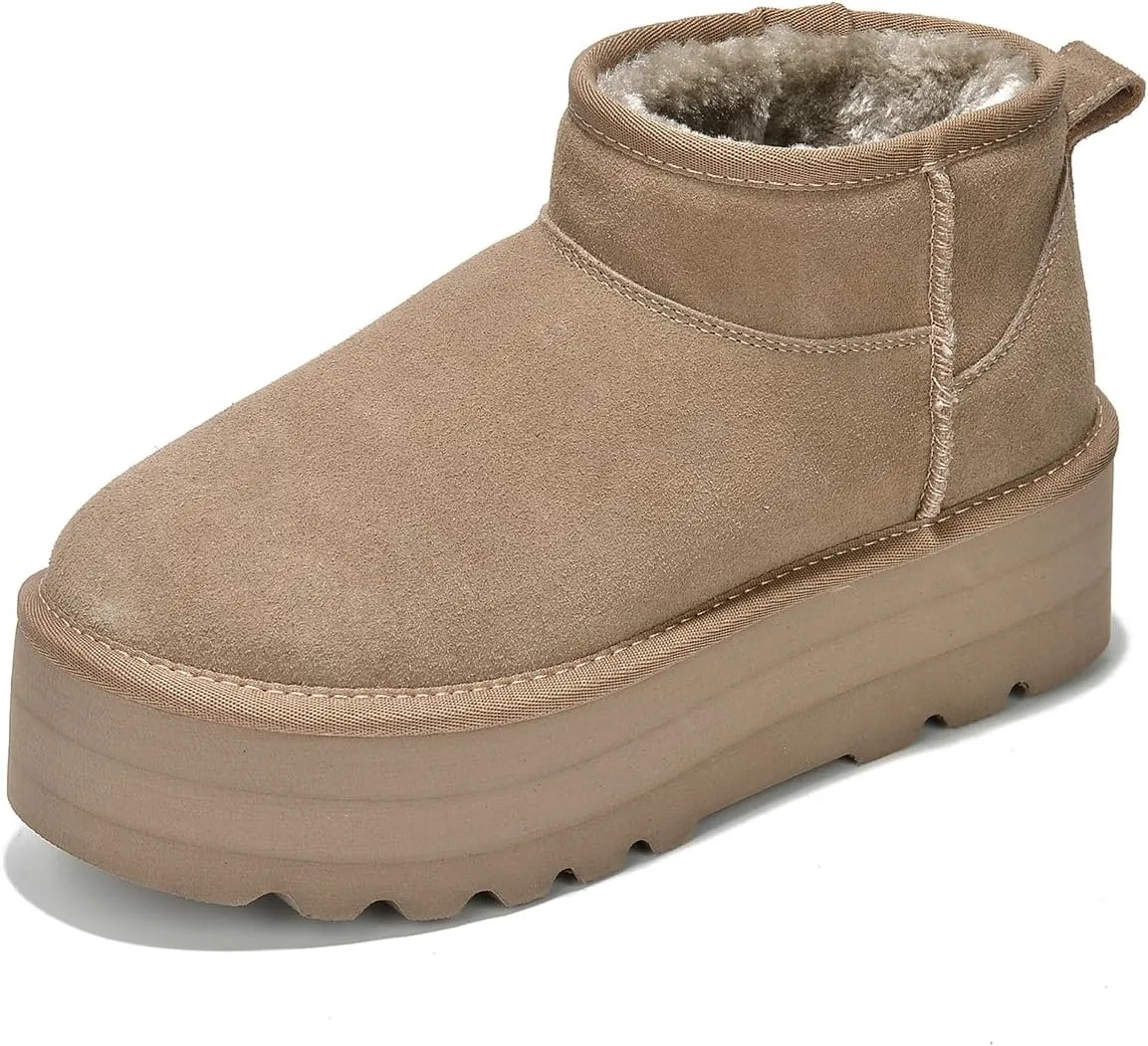 Project Cloud 100% Genuine Suede Leather Ankle Boots for Women - Fur Boots Memory Foam Insole Womens Boots - Anti-Slip Mini Platform Boots - Lightweight Winter Boots for Women - Snow Boots (Huggy)