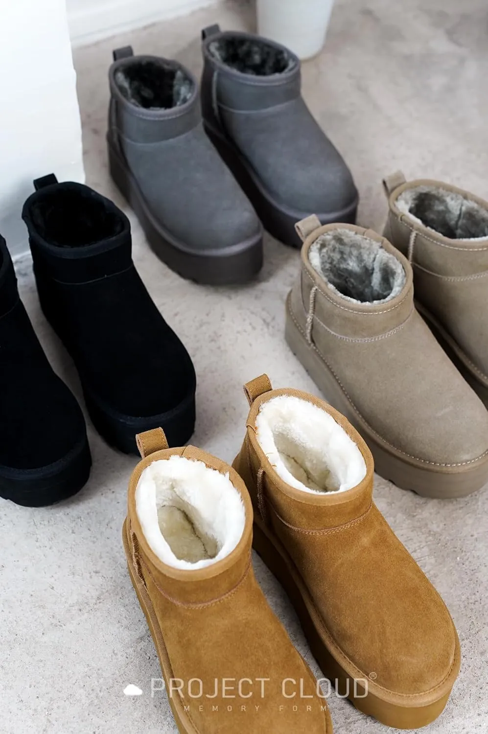 Project Cloud 100% Genuine Suede Leather Ankle Boots for Women - Fur Boots Memory Foam Insole Womens Boots - Anti-Slip Mini Platform Boots - Lightweight Winter Boots for Women - Snow Boots (Huggy)
