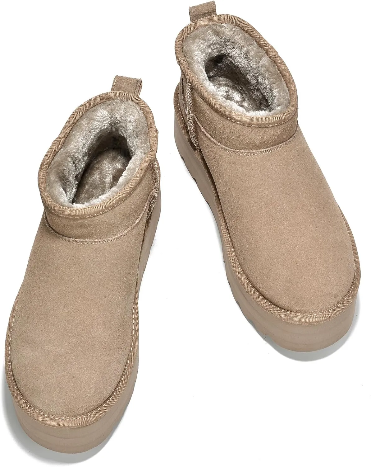 Project Cloud 100% Genuine Suede Leather Ankle Boots for Women - Fur Boots Memory Foam Insole Womens Boots - Anti-Slip Mini Platform Boots - Lightweight Winter Boots for Women - Snow Boots (Huggy)