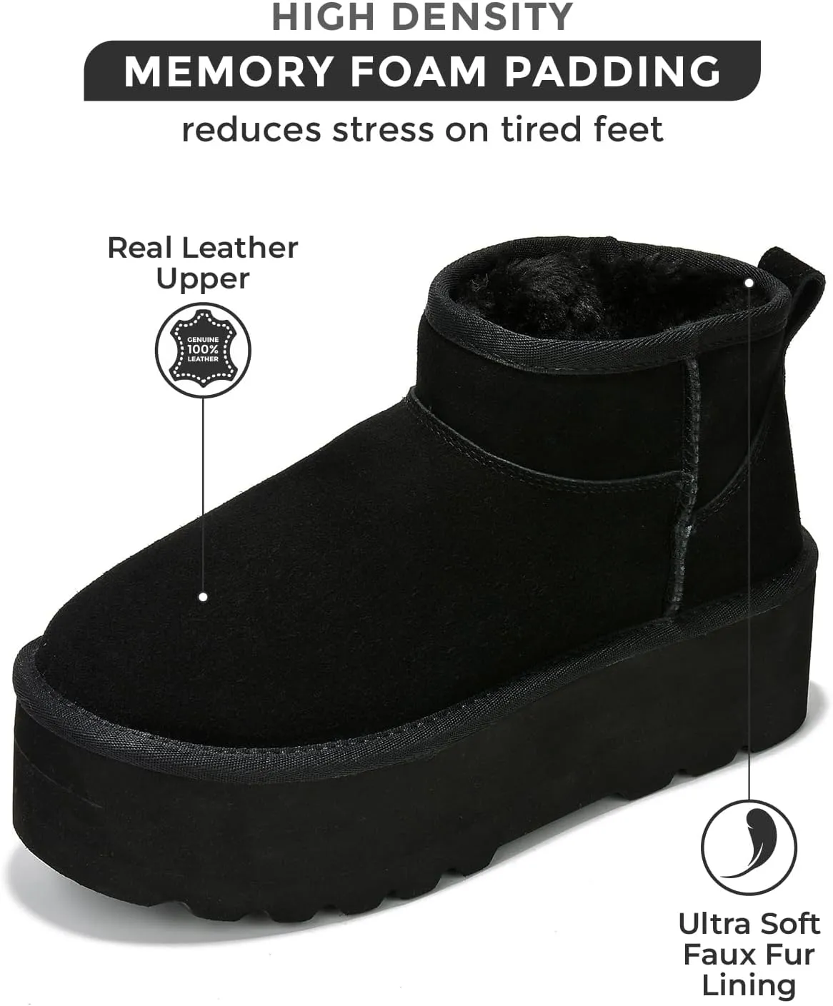 Project Cloud 100% Genuine Suede Leather Ankle Boots for Women - Fur Boots Memory Foam Insole Womens Boots - Anti-Slip Mini Platform Boots - Lightweight Winter Boots for Women - Snow Boots (Huggy)