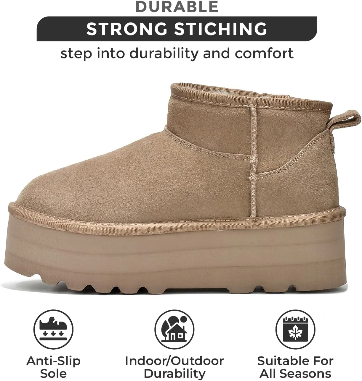 Project Cloud 100% Genuine Suede Leather Ankle Boots for Women - Fur Boots Memory Foam Insole Womens Boots - Anti-Slip Mini Platform Boots - Lightweight Winter Boots for Women - Snow Boots (Huggy)