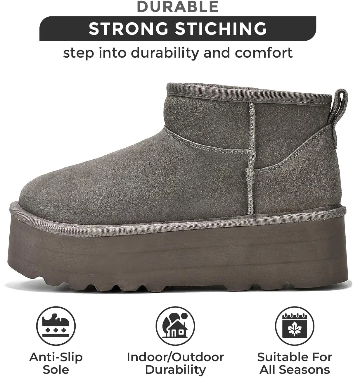 Project Cloud 100% Genuine Suede Leather Ankle Boots for Women - Fur Boots Memory Foam Insole Womens Boots - Anti-Slip Mini Platform Boots - Lightweight Winter Boots for Women - Snow Boots (Huggy)