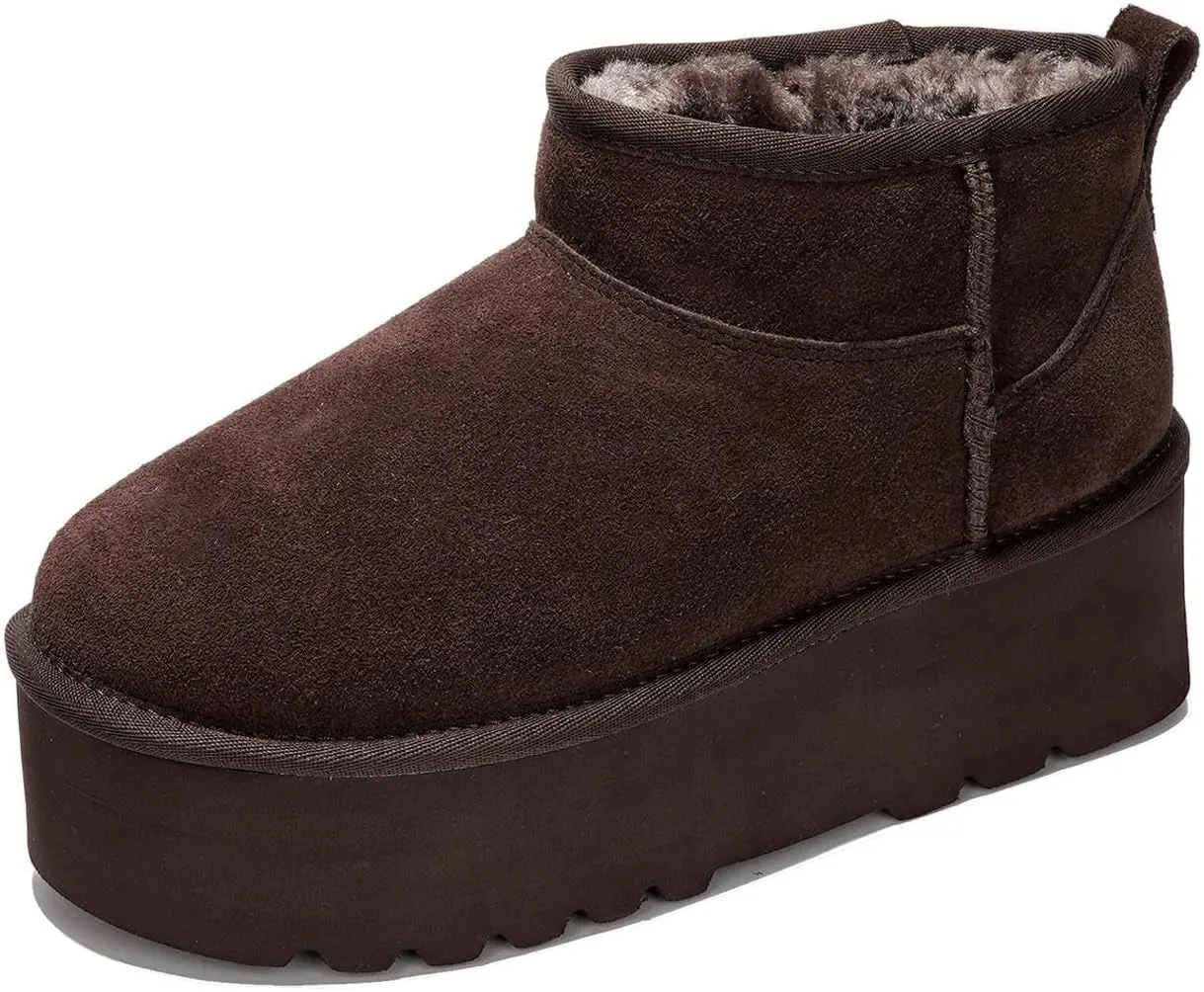 Project Cloud 100% Genuine Suede Leather Ankle Boots for Women - Fur Boots Memory Foam Insole Womens Boots - Anti-Slip Mini Platform Boots - Lightweight Winter Boots for Women - Snow Boots (Huggy)