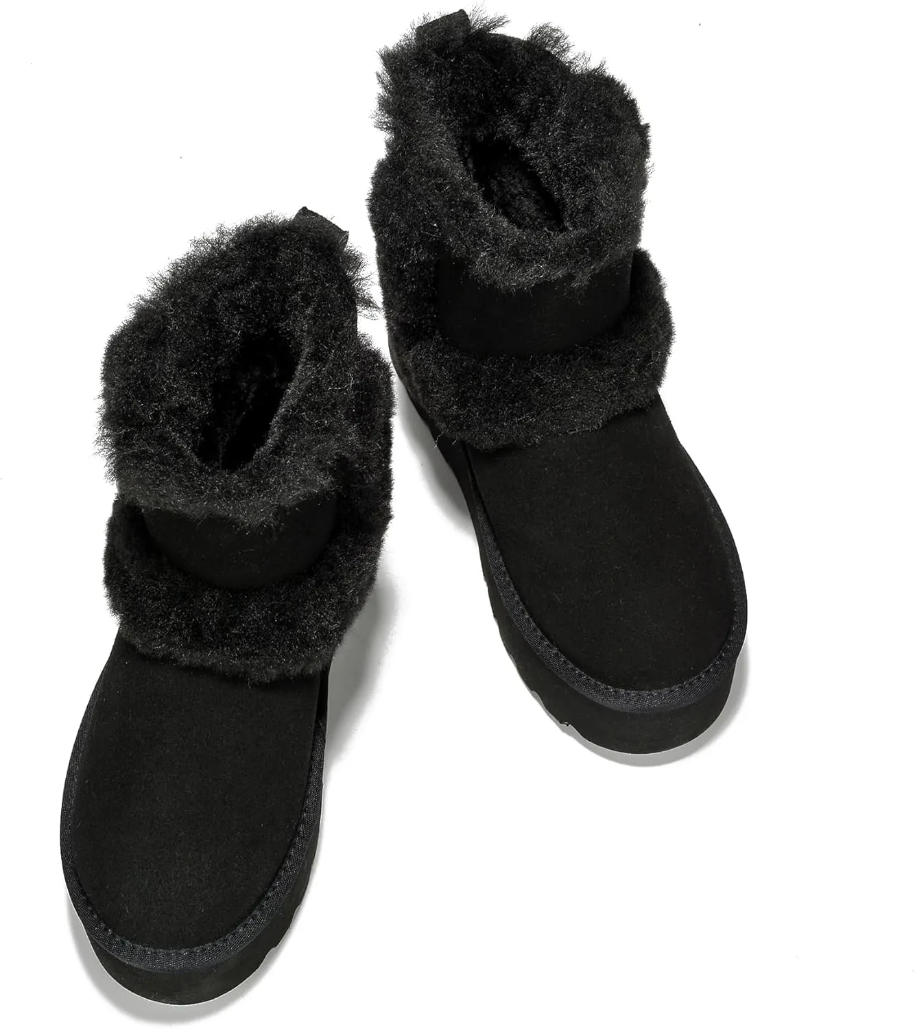 Project Cloud Women's Platform Boots - Premium Genuine Suede Decorated Wool Collar Snow Boots with Memory Foam Insole - Water Resistant Ankle Boots for Women - Indoor & Outdoor (Furby)