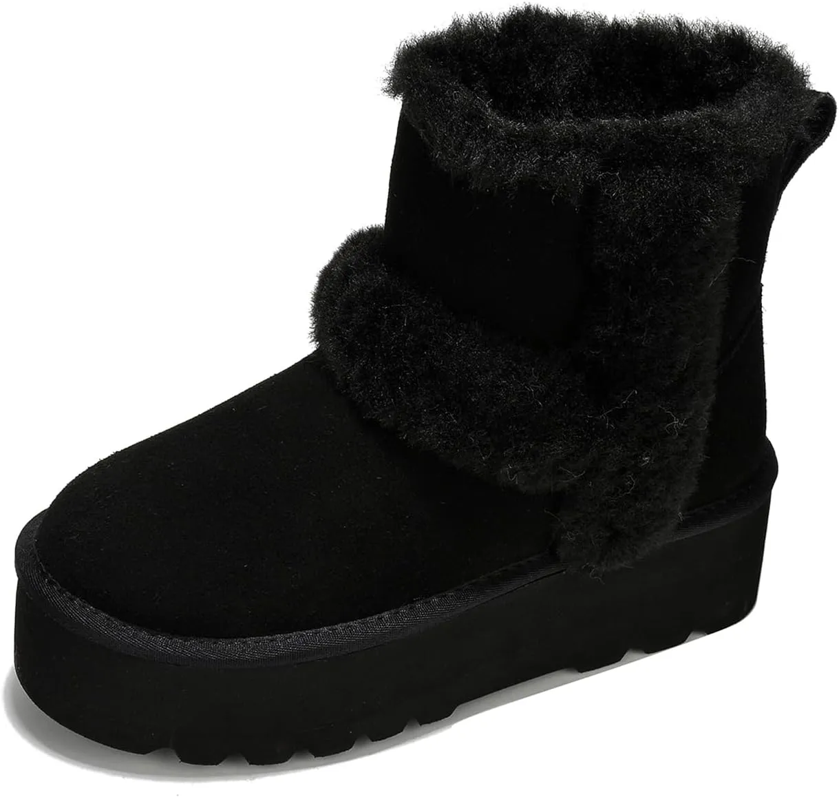 Project Cloud Women's Platform Boots - Premium Genuine Suede Decorated Wool Collar Snow Boots with Memory Foam Insole - Water Resistant Ankle Boots for Women - Indoor & Outdoor (Furby)