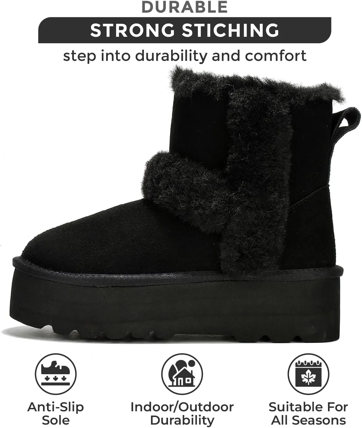 Project Cloud Women's Platform Boots - Premium Genuine Suede Decorated Wool Collar Snow Boots with Memory Foam Insole - Water Resistant Ankle Boots for Women - Indoor & Outdoor (Furby)