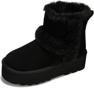 Project Cloud Women's Platform Boots - Premium Genuine Suede Decorated Wool Collar Snow Boots with Memory Foam Insole - Water Resistant Ankle Boots for Women - Indoor & Outdoor (Furby)