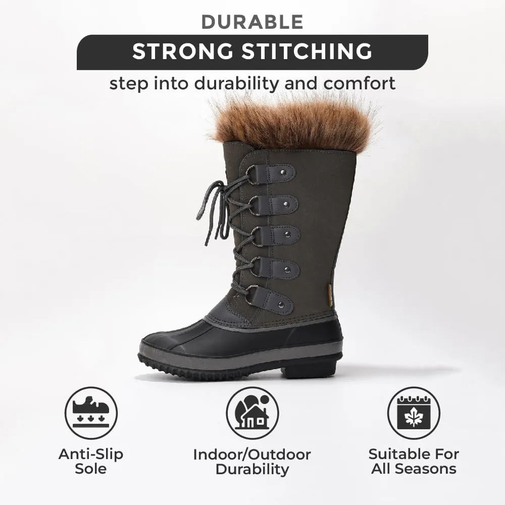 Project Cloud Womens Snow Boots - Genuine Leather Memory Foam Insole Fur Mid-Calf Winter Snow Boots for Women Footwear - Lightweight Non-Slip Outdoor Shoes (Ventura)