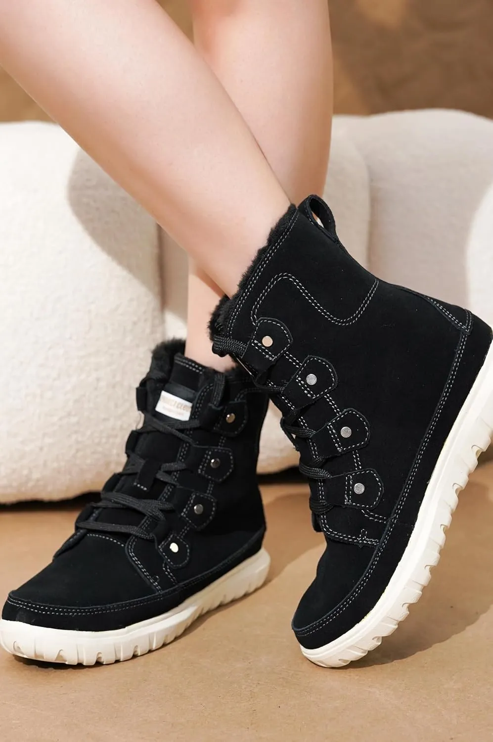 Project Cloud Womens Snow Boots - Genuine Suede Waterproof Memory Foam Insole and Non-Slip Winter Snow Boots For Women Footwear - Outdoor Shoes (Leonora)