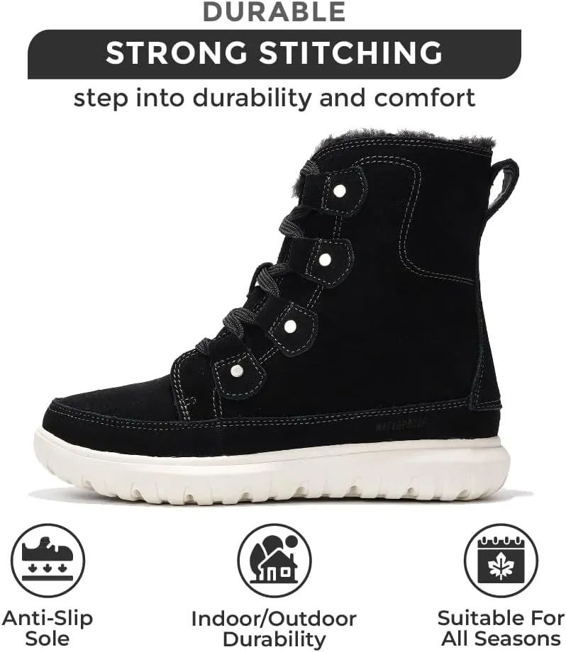 Project Cloud Womens Snow Boots - Genuine Suede Waterproof Memory Foam Insole and Non-Slip Winter Snow Boots For Women Footwear - Outdoor Shoes (Leonora)